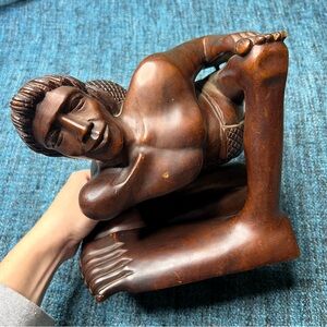 Vintage Hand Carved Wooden Figure Sculpture or Bookend Big Feet Tribal